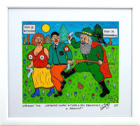  Krakonoš vyhání Hitlera a Evu Braunovou z Krkonoš  - František R. Čech - signovaný umělecký tisk v rámu